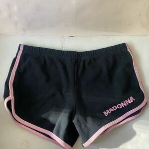 Vintage American Apparel Women's Black Shorts with Pink Trim Madonna